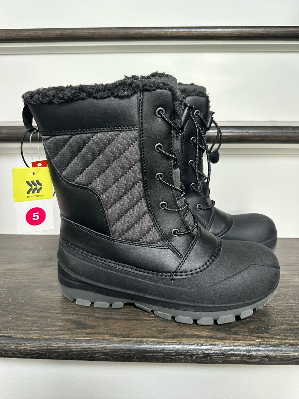 Kids Waterproof Black Winter Snow Boots
